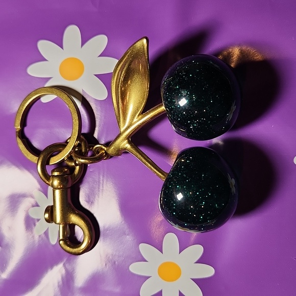Gold With Green Cherries Bag Charm Keychain - Picture 2 of 3